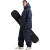 GSOU SNOW Mens Ski Jacket and Pants Set Baggy Snowboard Suit Ski Snowsuit Snow Bibs Waterproof Hooded(Navy)