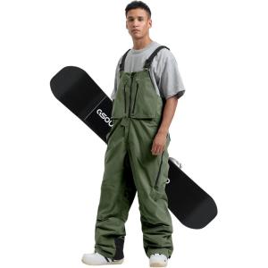 GSOU SNOW Mens Ski Bibs Women Snowboard Pants Bib Snow Insulated Overalls Waterproof Windproof Winter Warm Sport(Arm Green)