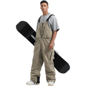 GSOU SNOW Mens Ski Bibs Women Snowboard Pants Bib Snow Insulated Overalls Waterproof Windproof Winter Warm Sport(Light Khaki)