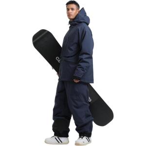 GSOU SNOW Mens Ski Jacket and Pants Set Baggy Snowboard Suit Ski Snowsuit Snow Bibs Waterproof Hooded(Navy)