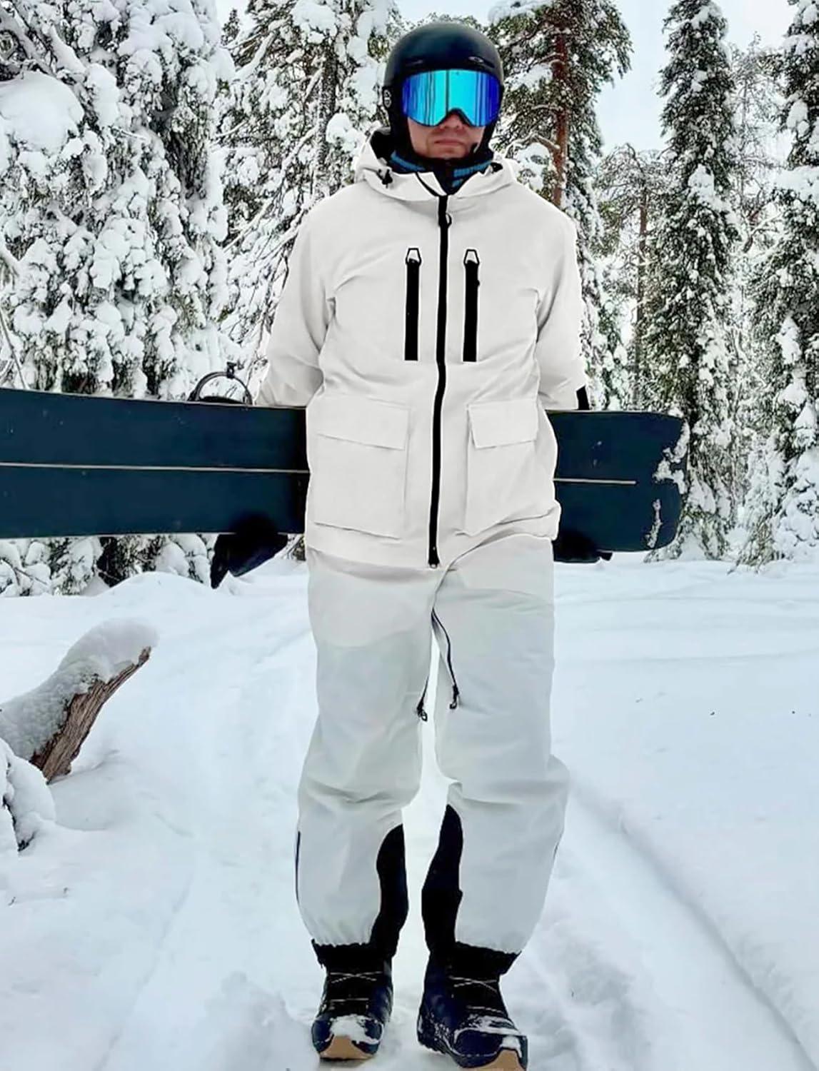 image:imageGSOU SNOW Mens Ski Jacket Snowboard Snow Coat Waterproof Windproof Insulated Winter Mountain Outdoor Sports Fixed HoodedBeige