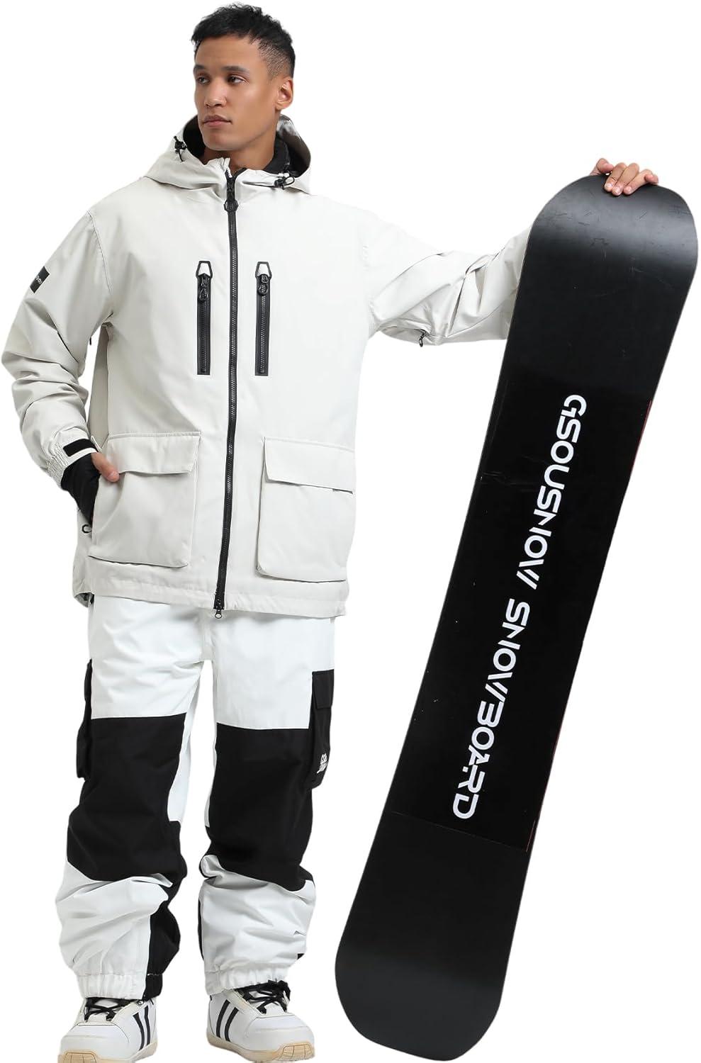 image:imageGSOU SNOW Mens Ski Jacket Snowboard Snow Coat Waterproof Windproof Insulated Winter Mountain Outdoor Sports Fixed HoodedBeige