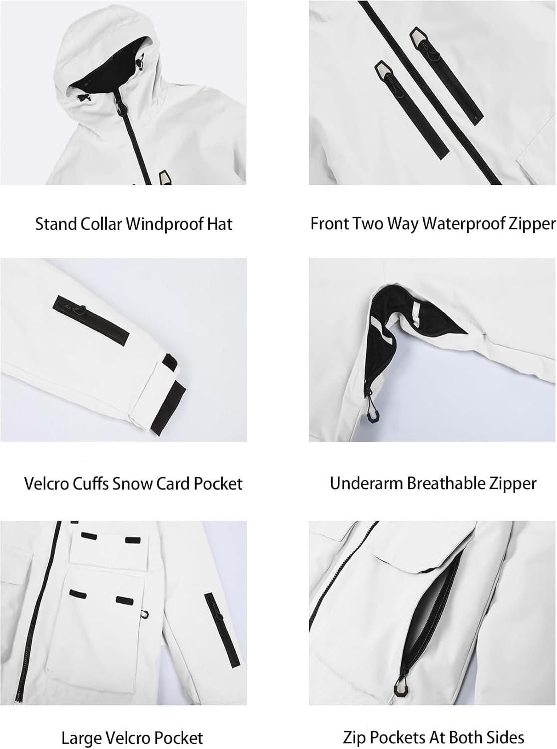 image:imageGSOU SNOW Mens Ski Jacket Snowboard Snow Coat Waterproof Windproof Insulated Winter Mountain Outdoor Sports Fixed HoodedBeige