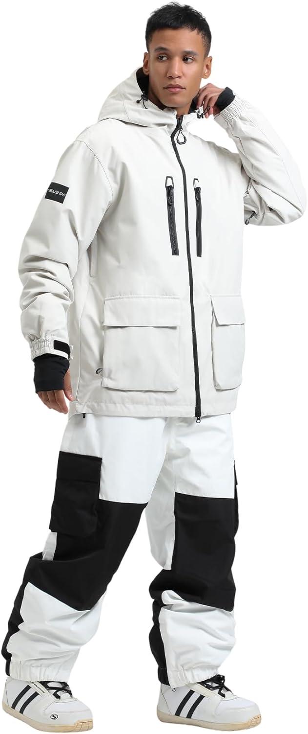 image:imageGSOU SNOW Mens Ski Jacket Snowboard Snow Coat Waterproof Windproof Insulated Winter Mountain Outdoor Sports Fixed HoodedBeige