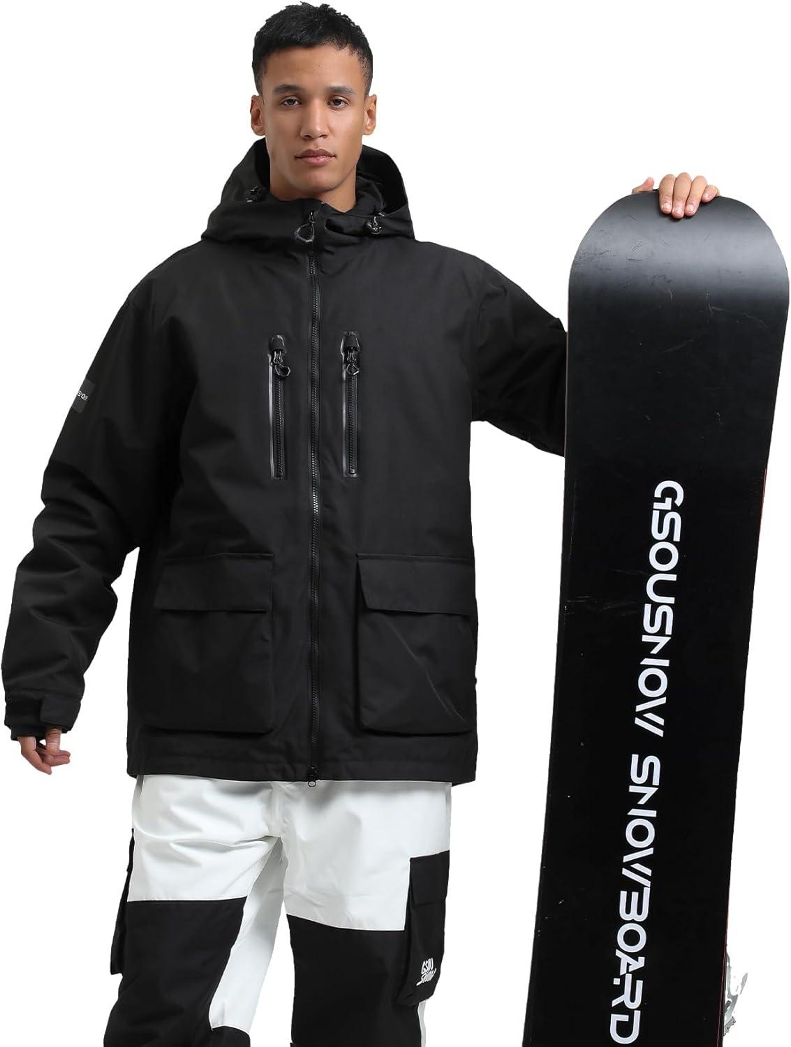 image:imageGSOU SNOW Mens Ski Jacket Snowboard Snow Coat Waterproof Windproof Insulated Winter Mountain Outdoor Sports Fixed HoodedBlack