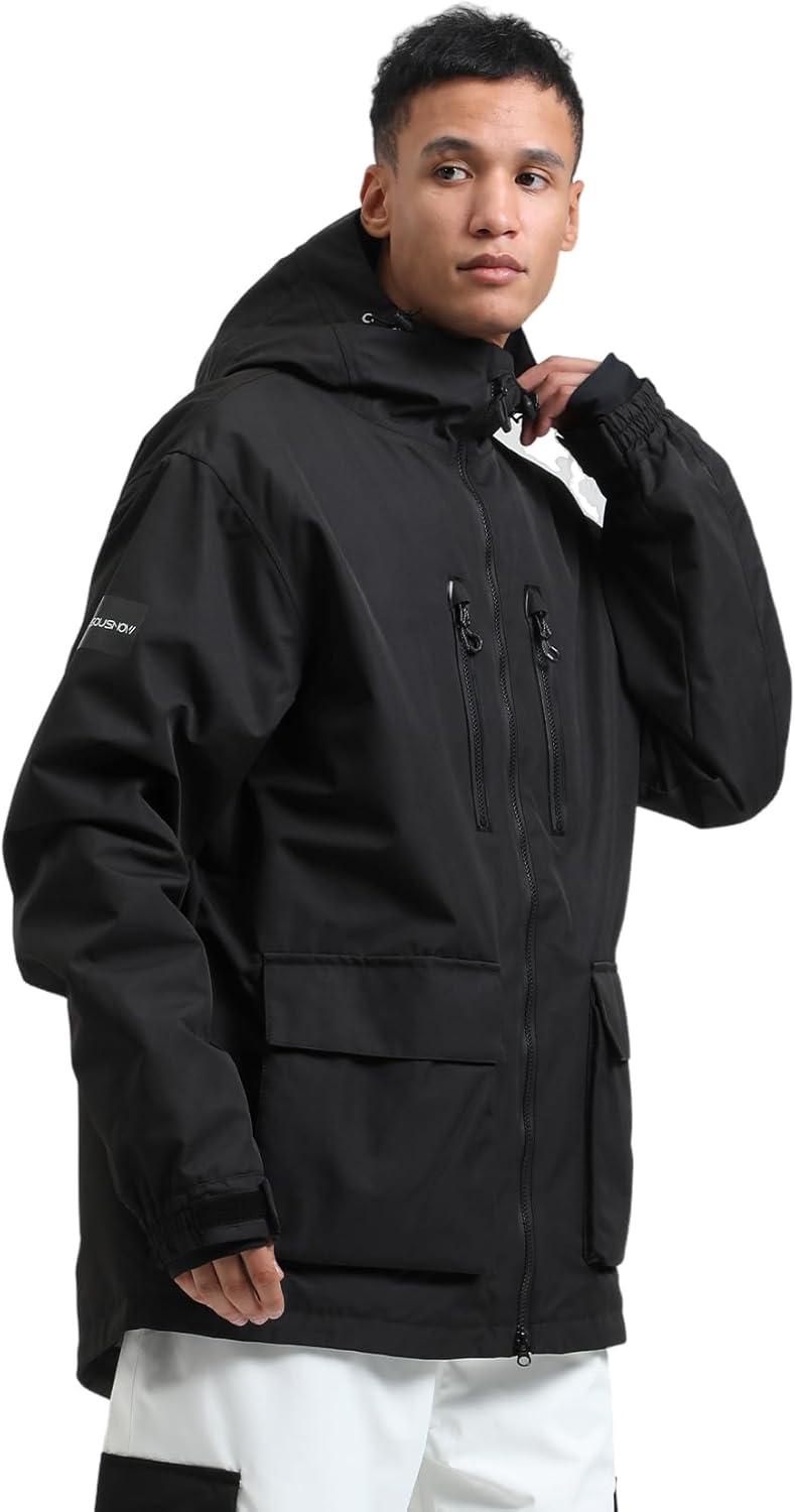 image:imageGSOU SNOW Mens Ski Jacket Snowboard Snow Coat Waterproof Windproof Insulated Winter Mountain Outdoor Sports Fixed HoodedBlack