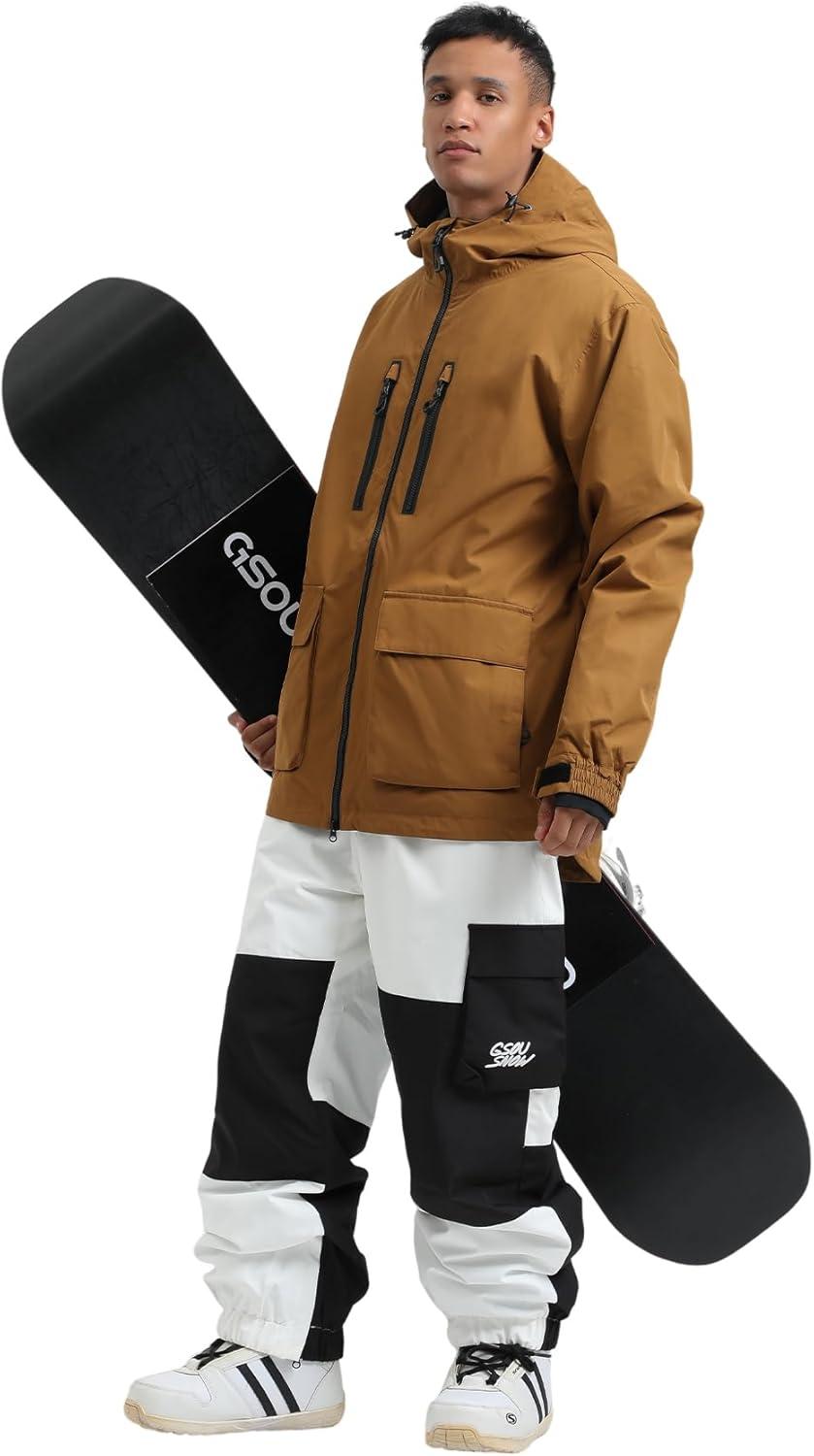 image:imageGSOU SNOW Mens Ski Jacket Snowboard Snow Coat Waterproof Windproof Insulated Winter Mountain Outdoor Sports Fixed HoodedBrown