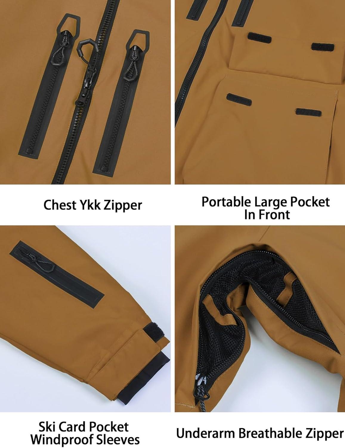 image:imageGSOU SNOW Mens Ski Jacket Snowboard Snow Coat Waterproof Windproof Insulated Winter Mountain Outdoor Sports Fixed HoodedBrown