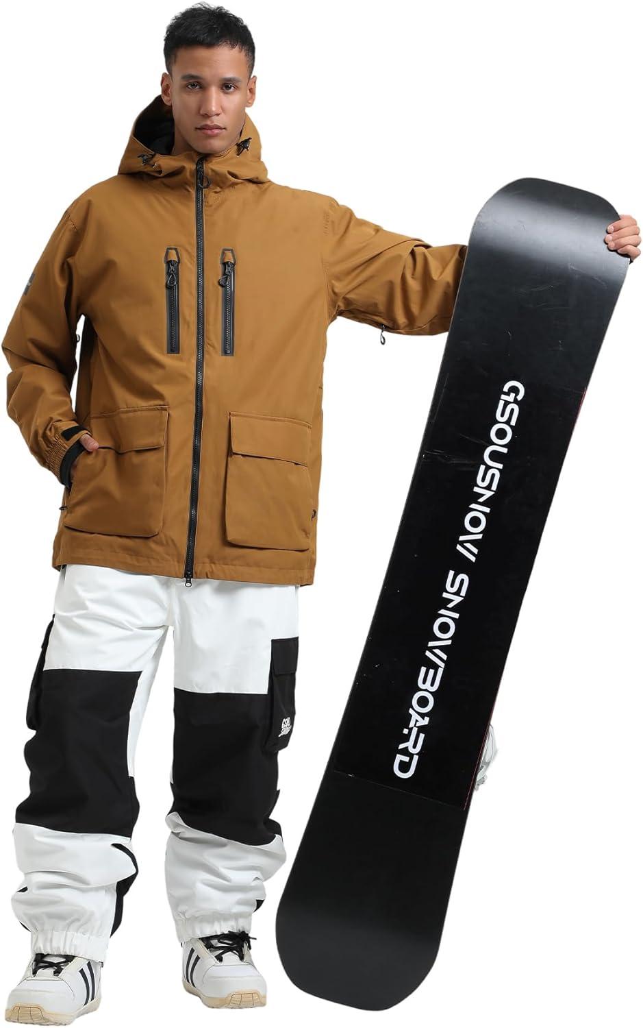 image:imageGSOU SNOW Mens Ski Jacket Snowboard Snow Coat Waterproof Windproof Insulated Winter Mountain Outdoor Sports Fixed HoodedBrown