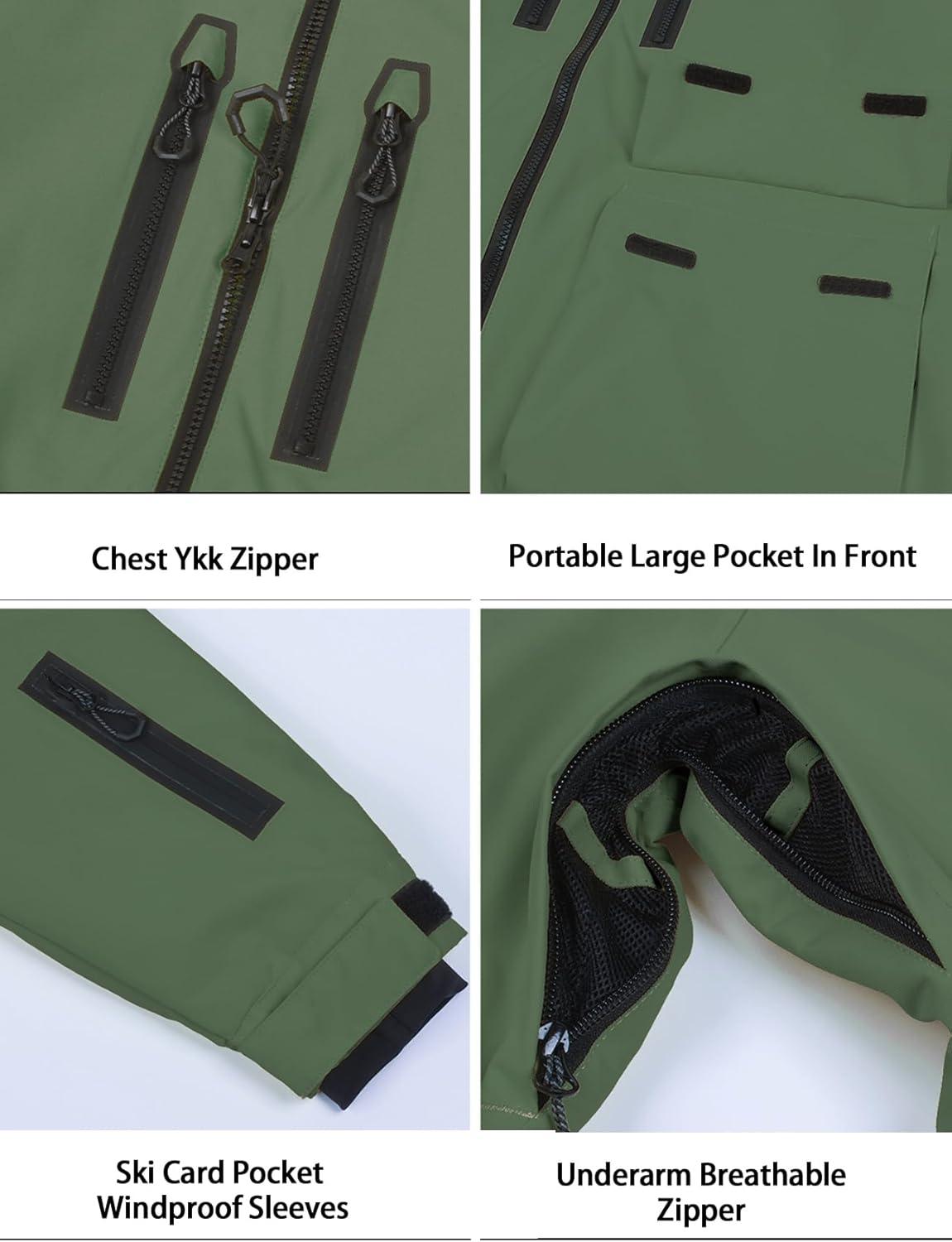 image:imageGSOU SNOW Mens Ski Jacket Snowboard Snow Coat Waterproof Windproof Insulated Winter Mountain Outdoor Sports Fixed HoodedGreen