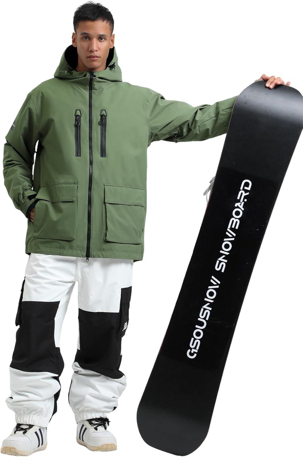 image:imageGSOU SNOW Mens Ski Jacket Snowboard Snow Coat Waterproof Windproof Insulated Winter Mountain Outdoor Sports Fixed HoodedGreen