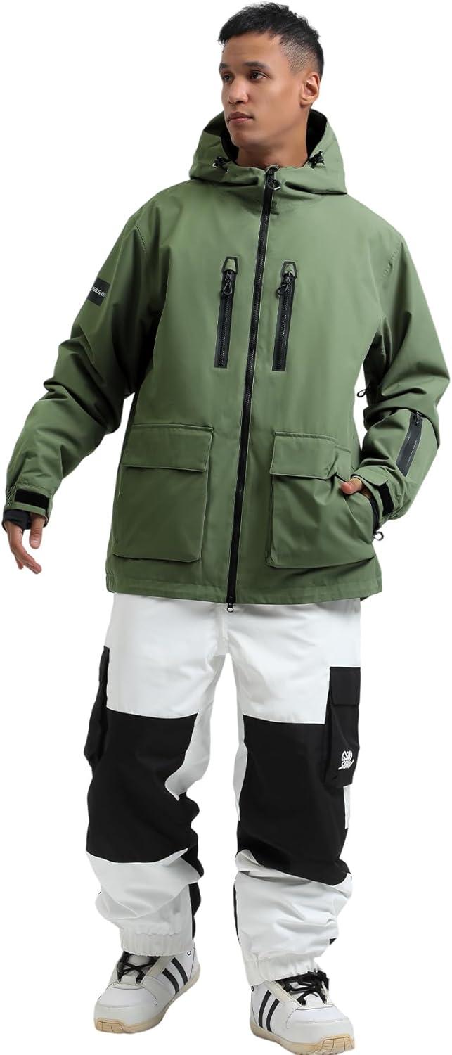 image:imageGSOU SNOW Mens Ski Jacket Snowboard Snow Coat Waterproof Windproof Insulated Winter Mountain Outdoor Sports Fixed HoodedGreen