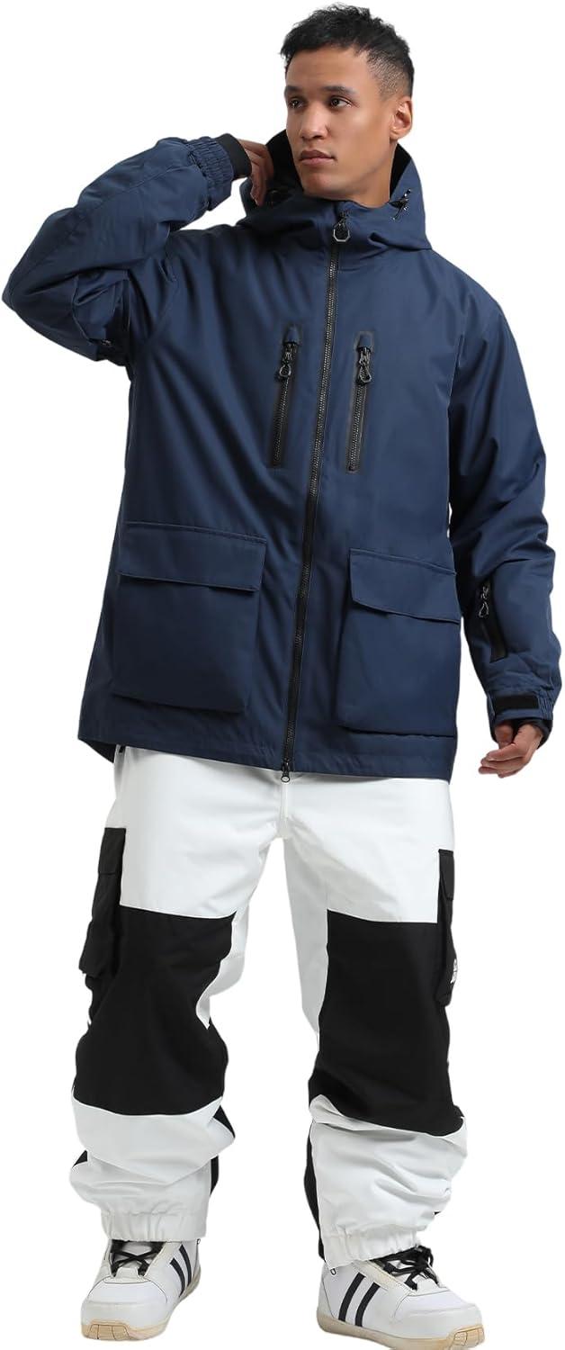 image:imageGSOU SNOW Mens Ski Jacket Snowboard Snow Coat Waterproof Windproof Insulated Winter Mountain Outdoor Sports Fixed HoodedNavy
