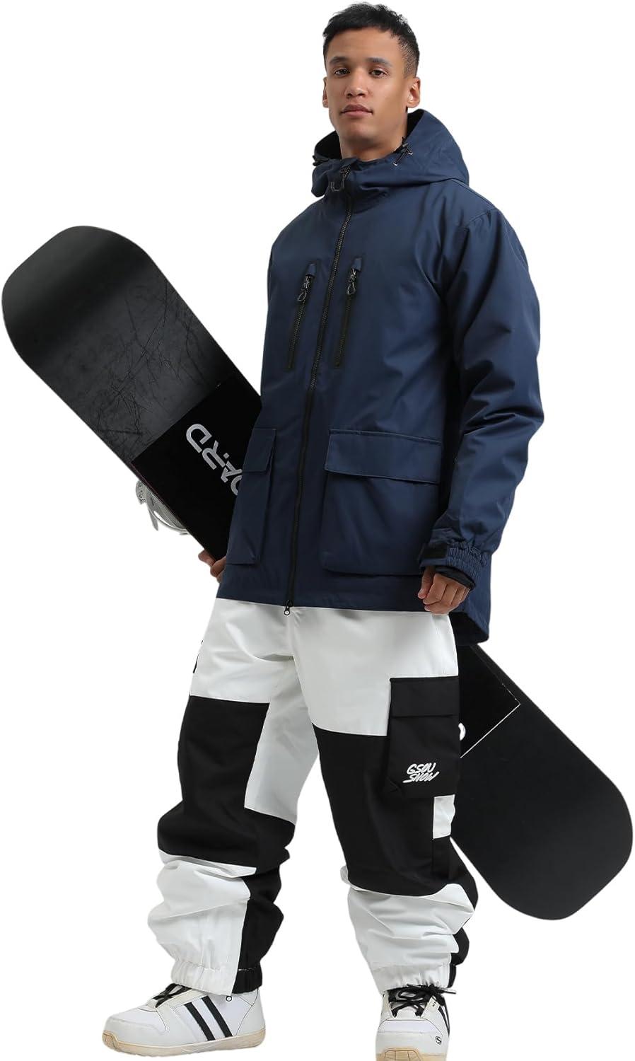 image:imageGSOU SNOW Mens Ski Jacket Snowboard Snow Coat Waterproof Windproof Insulated Winter Mountain Outdoor Sports Fixed HoodedNavy