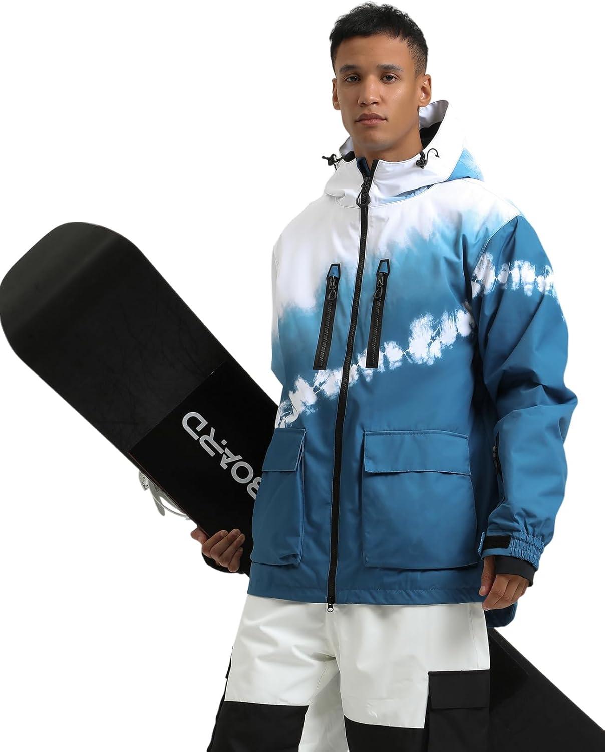 image:imageGSOU SNOW Mens Ski Jacket Snowboard Snow Coat Waterproof Windproof Insulated Winter Mountain Outdoor Sports Fixed HoodedWhite Blue