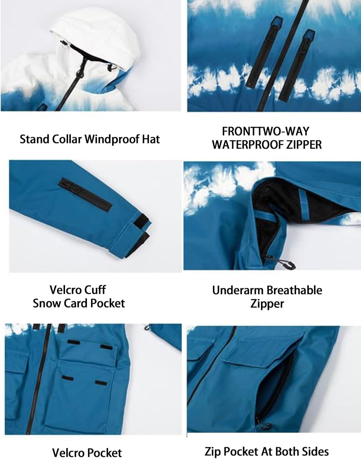 image:imageGSOU SNOW Mens Ski Jacket Snowboard Snow Coat Waterproof Windproof Insulated Winter Mountain Outdoor Sports Fixed HoodedWhite Blue