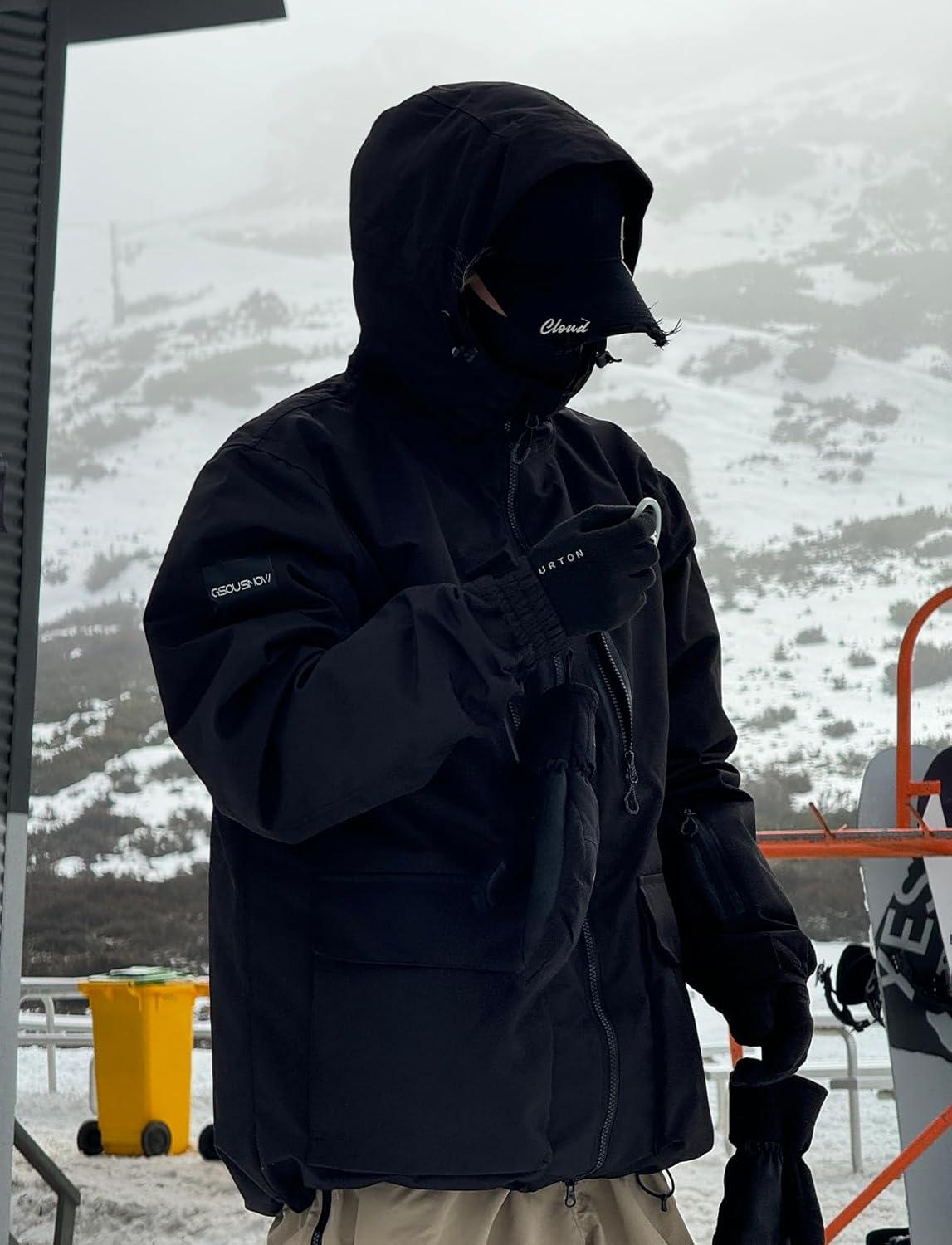 image:imageGSOU SNOW Mens Ski Jacket Snowboard Snow Coat Waterproof Windproof Insulated Winter Mountain Outdoor Sports Fixed HoodedWhite Blue