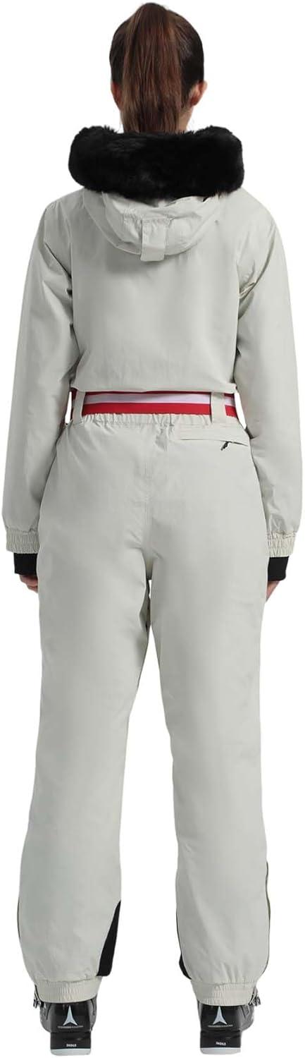 image:imageGSOU SNOW Ski Suit Women Snowsuit One Piece Snowboarding Waterproof Windproof Jumpsuit for Outdoor SportsBeige