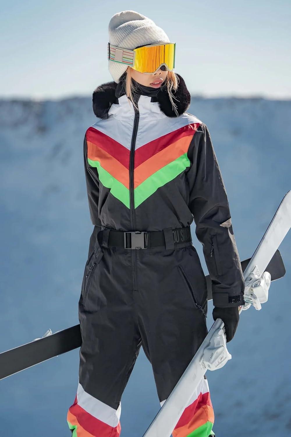 image:imageGSOU SNOW Ski Suit Women Snowsuit One Piece Snowboarding Waterproof Windproof Jumpsuit for Outdoor SportsBeige