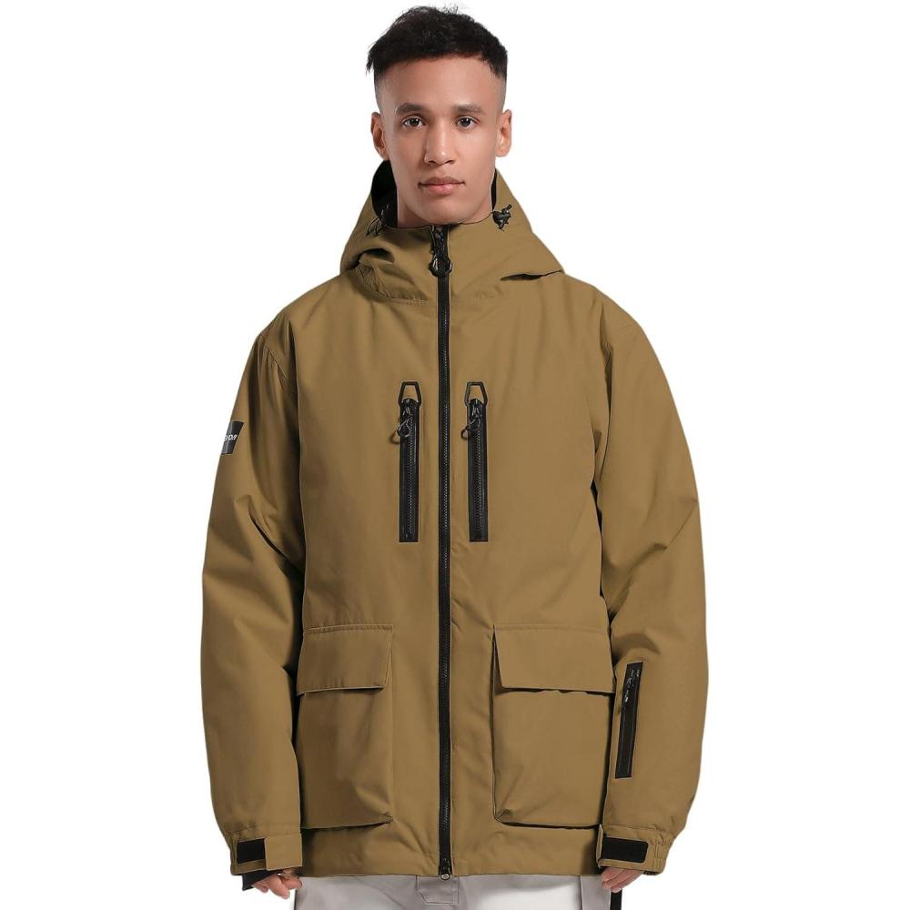 image:imageGSOU SNOW Mens Ski Jacket Snowboard Snow Coat Waterproof Windproof Insulated Winter Mountain Outdoor Sports Fixed HoodedKhaki