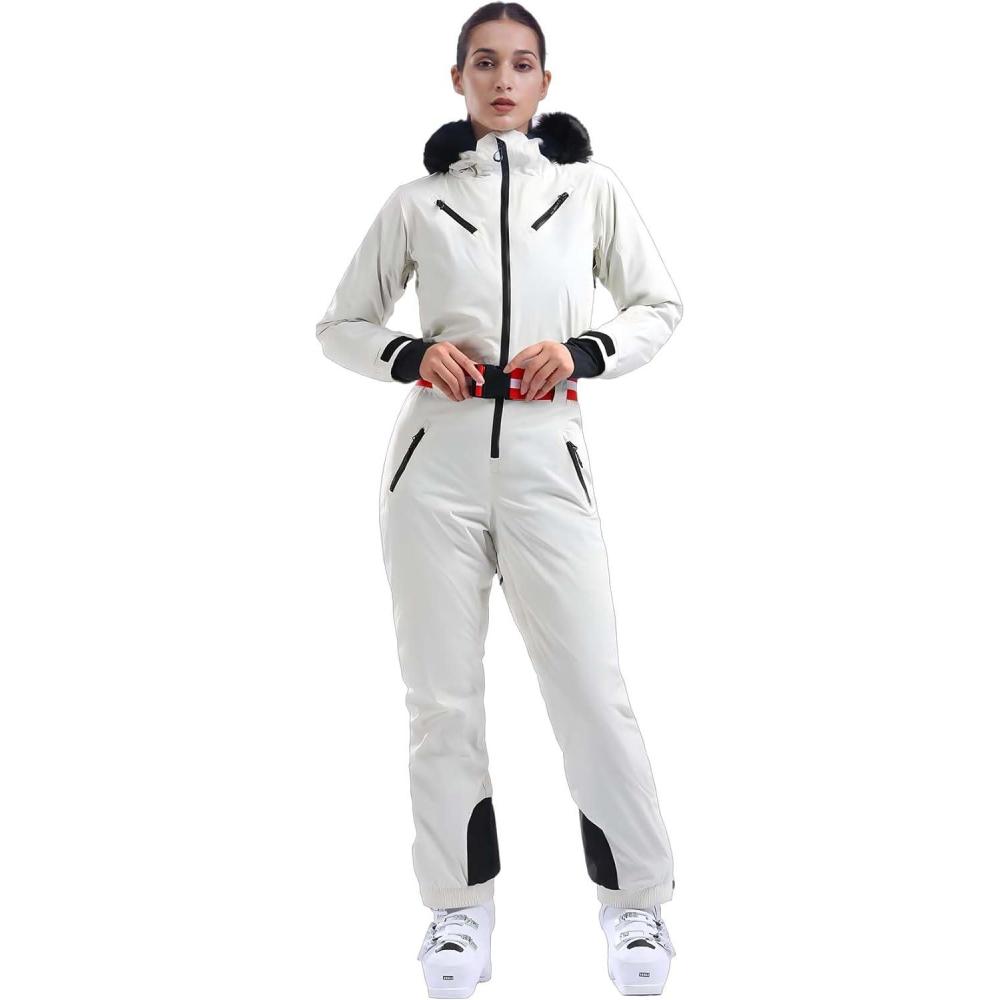 image:imageGSOU SNOW Ski Suit Women Snowsuit One Piece Snowboarding Waterproof Windproof Jumpsuit for Outdoor SportsBeige