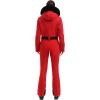 GSOU SNOW Womens Ski Suit One Piece Snowsuit Snowboard Jacket Slim Snow Jumpsuit Faux Fur Ski Outfit Waterproof(All Red)