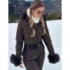 GSOU SNOW Womens Ski Suit One Piece Snowsuit Snowboard Jacket Slim Snow Jumpsuit Faux Fur Ski Outfit Waterproof(Brown)