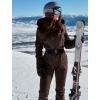 GSOU SNOW Womens Ski Suit One Piece Snowsuit Snowboard Jacket Slim Snow Jumpsuit Faux Fur Ski Outfit Waterproof(Khaki 1)