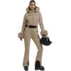 GSOU SNOW Womens Ski Suit One Piece Snowsuit Snowboard Jacket Slim Snow Jumpsuit Faux Fur Ski Outfit Waterproof(Khaki)