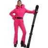 GSOU SNOW Womens Ski Suit One Piece Snowsuit Snowboard Jacket Slim Snow Jumpsuit Faux Fur Ski Outfit Waterproof(Rose Red)