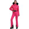 GSOU SNOW Womens Ski Suit One Piece Snowsuit Snowboard Jacket Slim Snow Jumpsuit Faux Fur Ski Outfit Waterproof(All Rose Red)