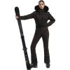 GSOU SNOW Womens Ski Suit One Piece Snowsuit Snowboard Jacket Slim Snow Jumpsuit Faux Fur Ski Outfit Waterproof(Coffee)