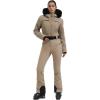GSOU SNOW Womens Ski Suit One Piece Snowsuit Snowboard Jacket Slim Snow Jumpsuit Faux Fur Ski Outfit Waterproof(Khaki 1)