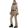 GSOU SNOW Womens Ski Suit One Piece Snowsuit Snowboard Jacket Slim Snow Jumpsuit Faux Fur Ski Outfit Waterproof(Khaki)
