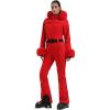 GSOU SNOW Womens Ski Suit One Piece Snowsuit Snowboard Jacket Slim Snow Jumpsuit Faux Fur Ski Outfit Waterproof(Red)