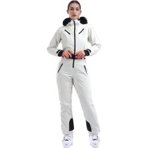 GSOU SNOW Ski Suit Women Snowsuit One Piece Snowboarding Waterproof Windproof Jumpsuit for Outdoor Sports(Beige)