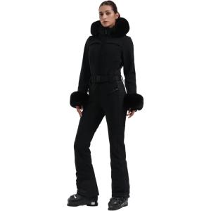 GSOU SNOW Womens Ski Suit One Piece Snowsuit Snowboard Jacket Slim Snow Jumpsuit Faux Fur Ski Outfit Waterproof(Black)