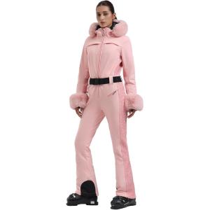 GSOU SNOW Womens Ski Suit One Piece Snowsuit Snowboard Jacket Slim Snow Jumpsuit Faux Fur Ski Outfit Waterproof(Pink)