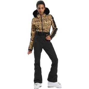 GSOU SNOW Womens Ski Suit One Piece Snowsuit Snowboard Slim Insulated Jumpsuit Jacket Waterproof Windproof for Outdoor Sports(Leopard Print)