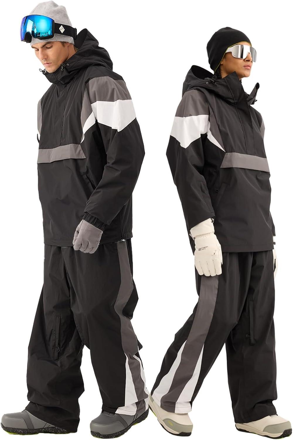 image:imageGSOU SNOW Women Mens Snow Pants Baggy Snowboard Pants Retro Sporty Side Stripe Ski Pants Insulated Waterproof Winter OutdoorBlack1