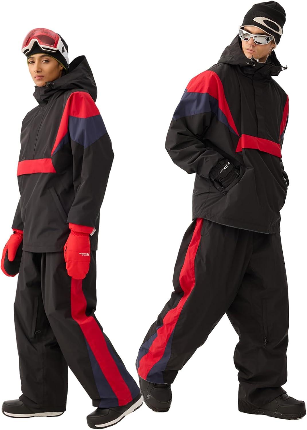 image:imageGSOU SNOW Women Mens Snow Pants Baggy Snowboard Pants Retro Sporty Side Stripe Ski Pants Insulated Waterproof Winter OutdoorDeep Coffee