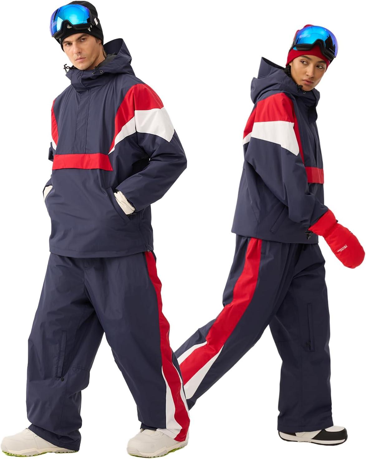 image:imageGSOU SNOW Women Mens Snow Pants Baggy Snowboard Pants Retro Sporty Side Stripe Ski Pants Insulated Waterproof Winter OutdoorNavy Blue