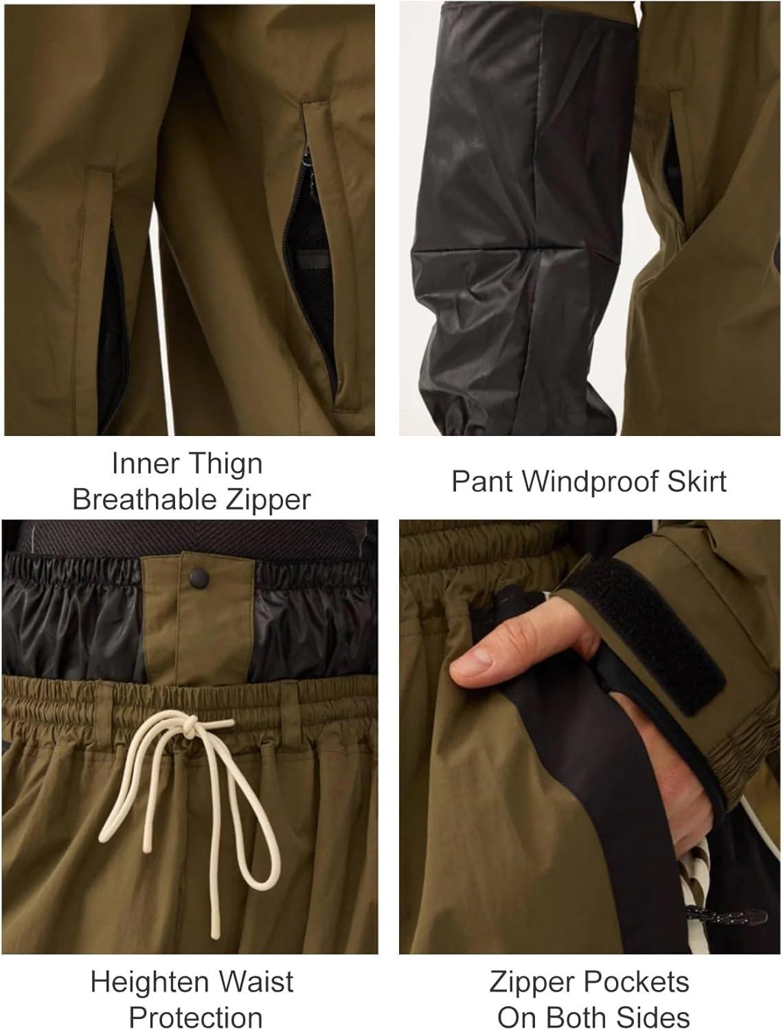 image:imageGSOU SNOW Women Mens Snow Pants Baggy Snowboard Pants Retro Sporty Side Stripe Ski Pants Insulated Waterproof Winter OutdoorOlive