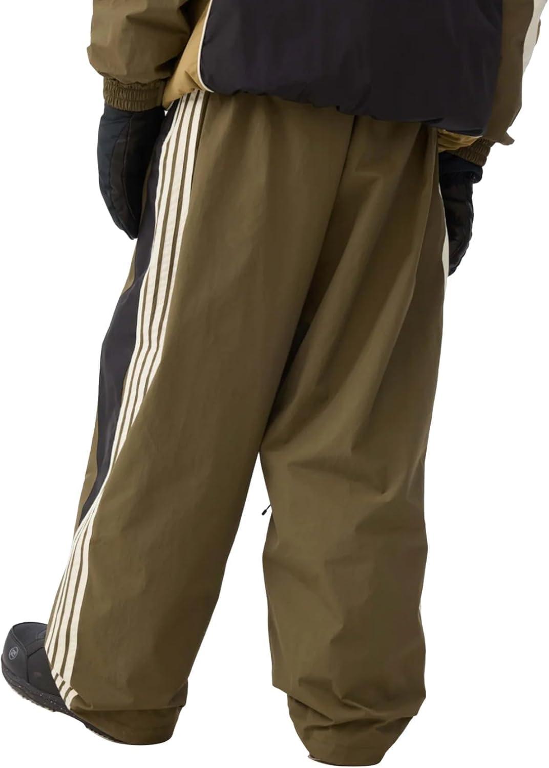 image:imageGSOU SNOW Women Mens Snow Pants Baggy Snowboard Pants Retro Sporty Side Stripe Ski Pants Insulated Waterproof Winter OutdoorOlive