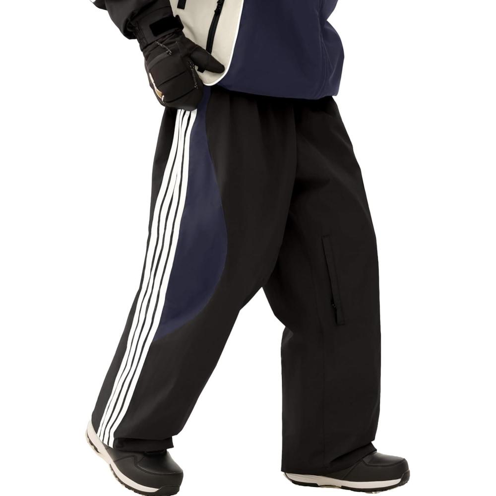 image:imageGSOU SNOW Women Mens Snow Pants Baggy Snowboard Pants Retro Sporty Side Stripe Ski Pants Insulated Waterproof Winter OutdoorBlack