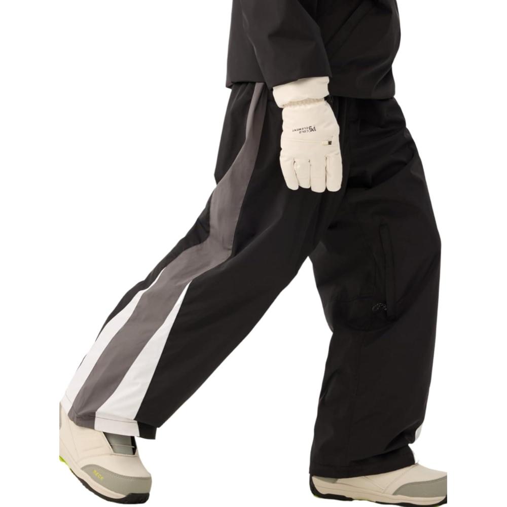 image:imageGSOU SNOW Women Mens Snow Pants Baggy Snowboard Pants Retro Sporty Side Stripe Ski Pants Insulated Waterproof Winter OutdoorBlack1