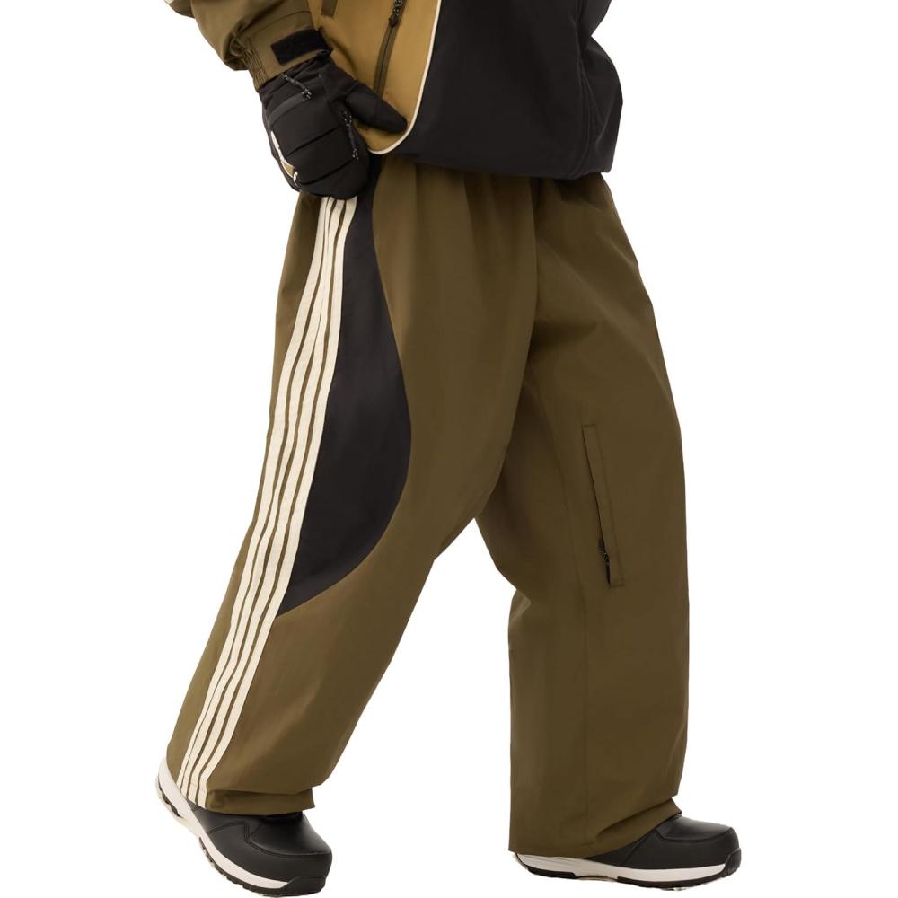 image:imageGSOU SNOW Women Mens Snow Pants Baggy Snowboard Pants Retro Sporty Side Stripe Ski Pants Insulated Waterproof Winter OutdoorOlive