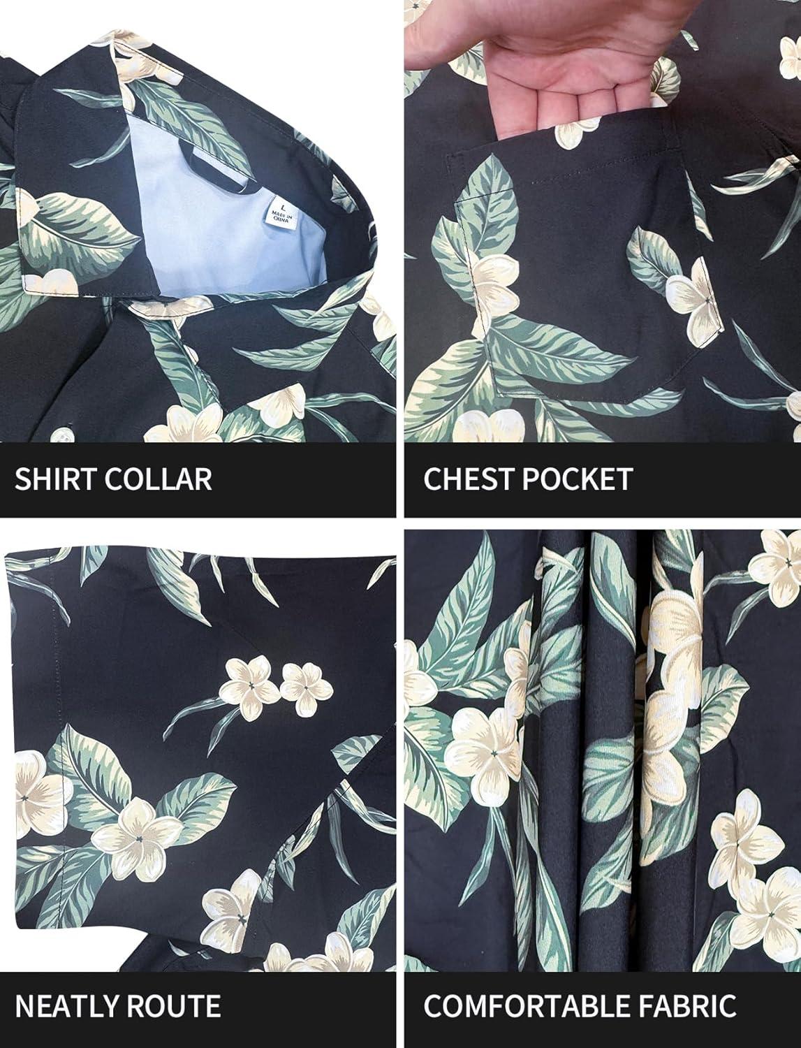 image:imageGSOU SNOW Mens Hawaiian Shirt Quick Dry Short Sleeve Tropiacl Floral Button Down Shirts for Beach Summer VacationBlack Froal