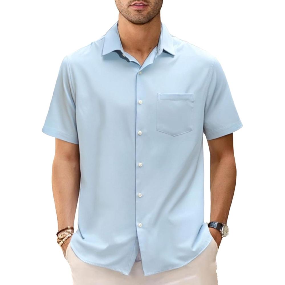 image:imageGSOU SNOW Mens Hawaiian Shirt Quick Dry Short Sleeve Tropiacl Floral Button Down Shirts for Beach Summer VacationBlue