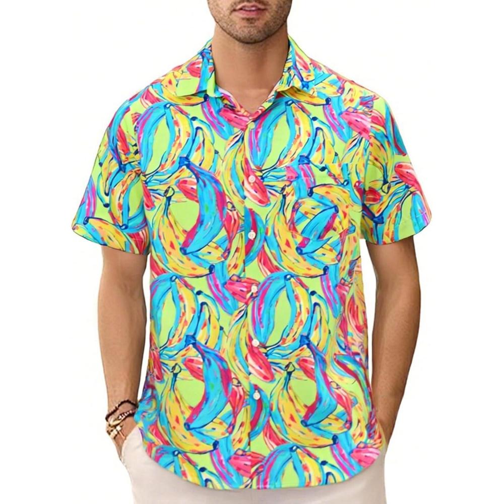 image:imageGSOU SNOW Mens Hawaiian Shirt Quick Dry Short Sleeve Tropiacl Floral Button Down Shirts for Beach Summer VacationColorful